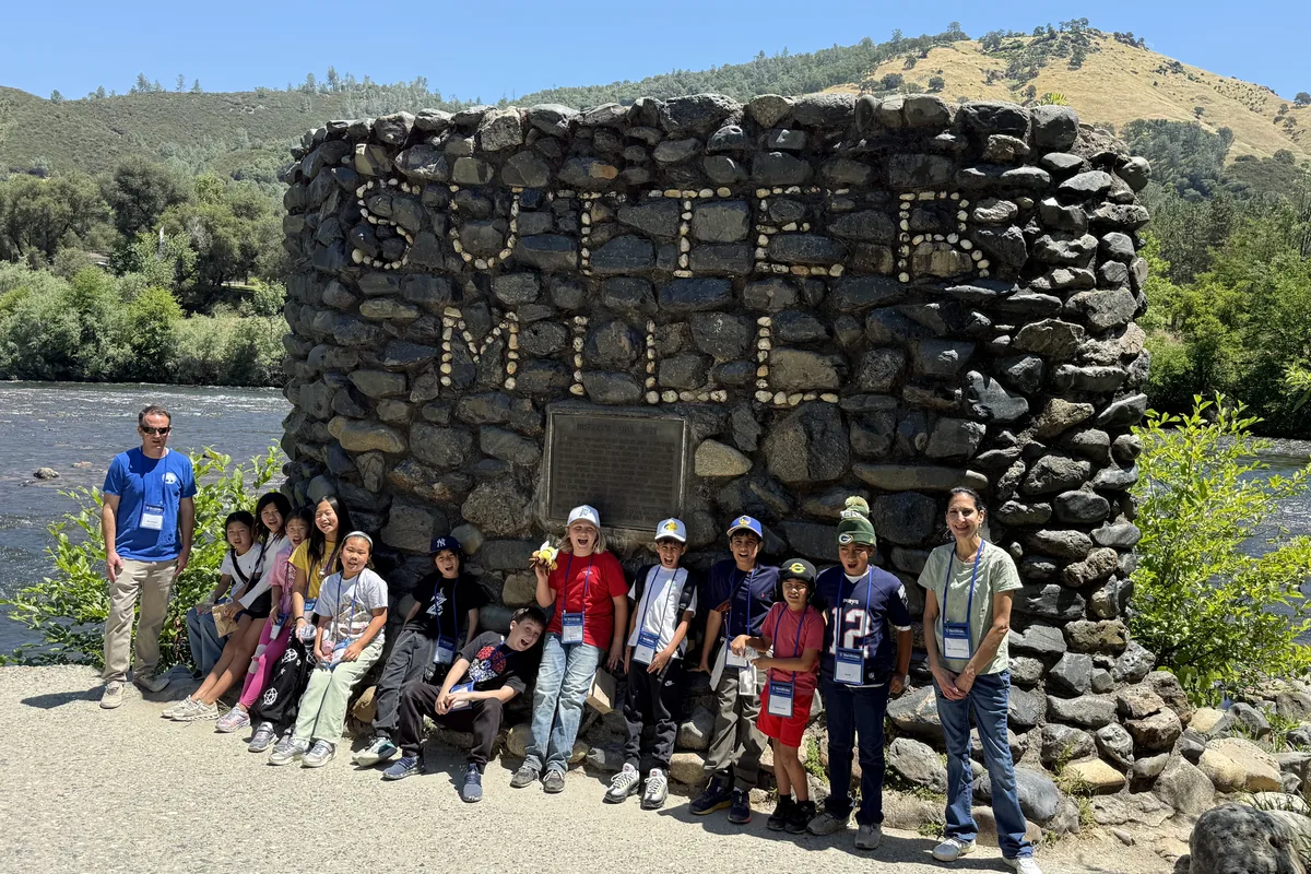 Carden fourth graders at the Sutter&rsquo;s Mill monument on the Sacramento trip